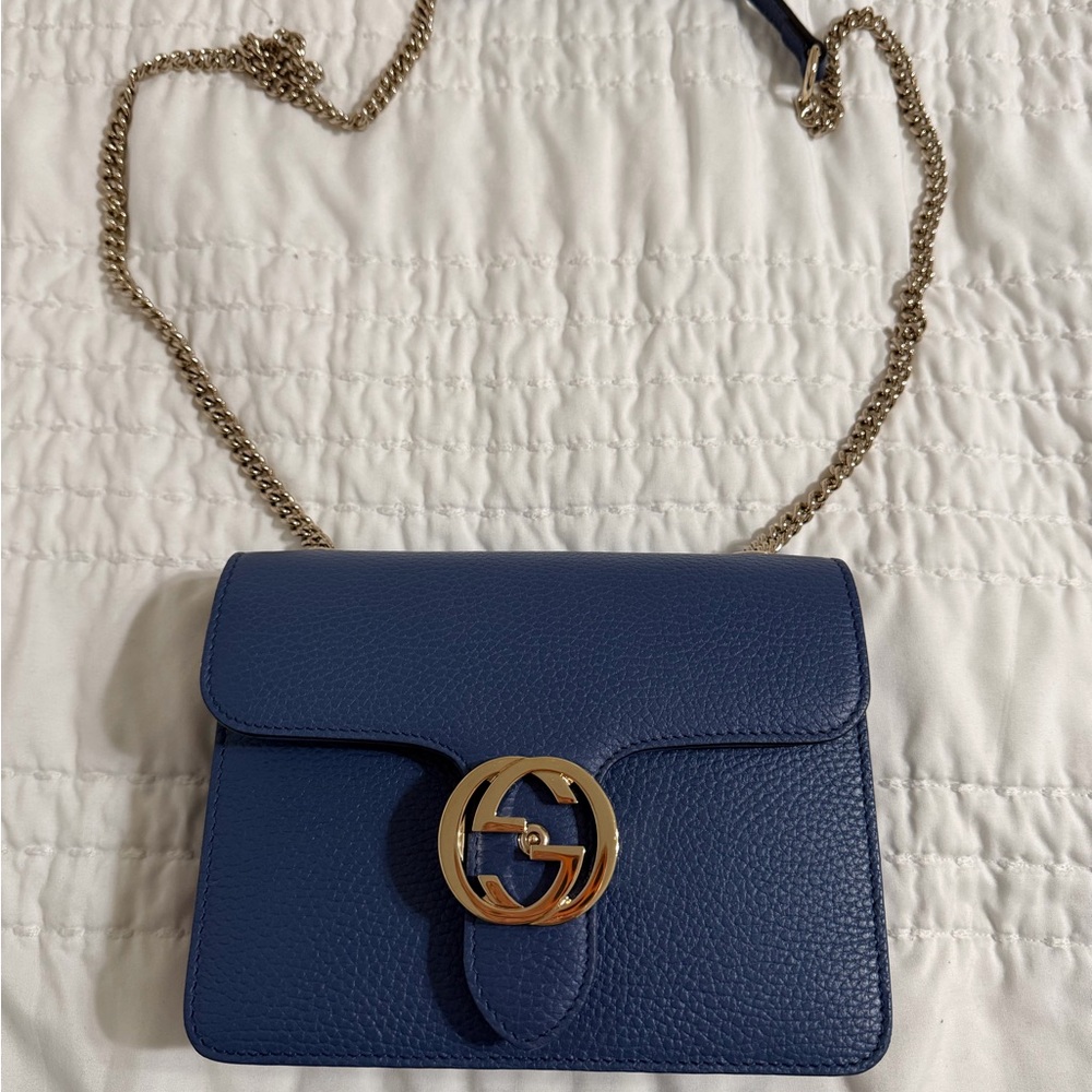 Gucci Navy Crossbody Bag with Gold Chain